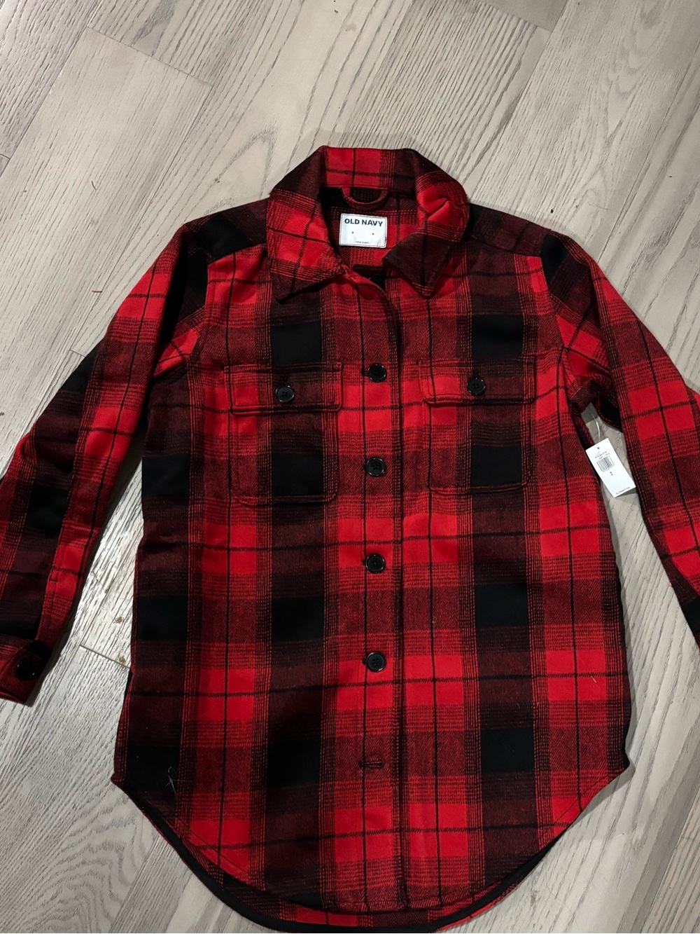 Old Navy Red and Black Plaid Button-Down Shirt